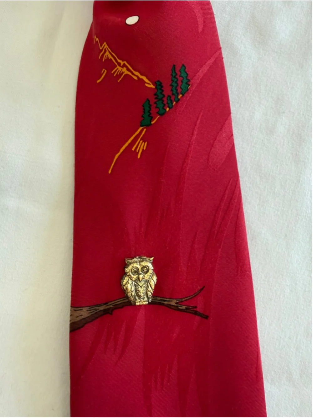 Men's Vintage Vicky Davis Red Gold Owl Novelty Tie One Size